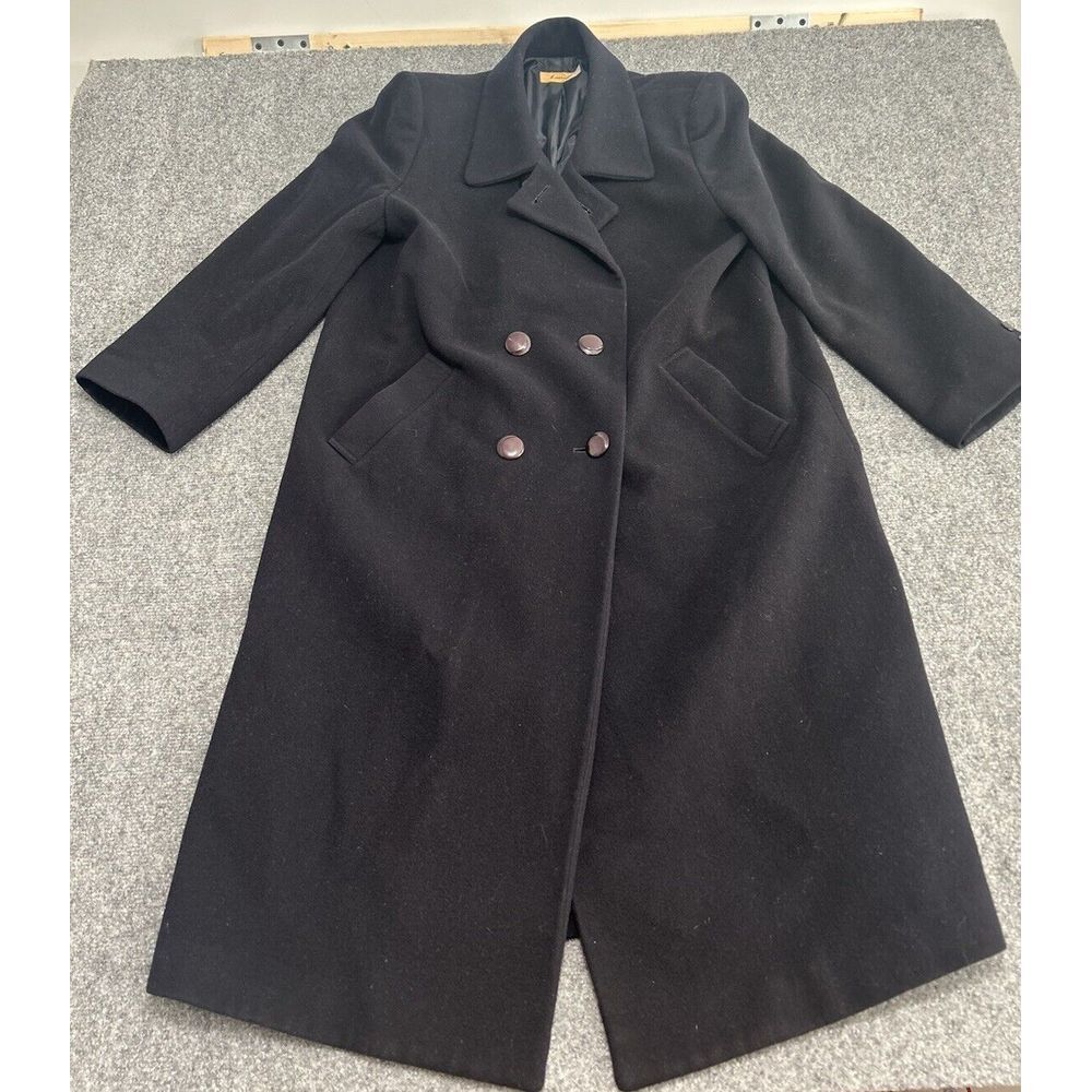 Vintage Laserave‎ Coat Chester Long Double Tailor Collar Hair Cashmere Black 9